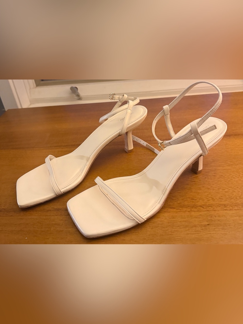 Anine Bing Cream Strappy Square-Toe Heeled Sandals